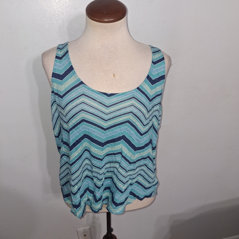 STYLUS/ Blue and Green Chevron Tank Top- W Sz Large